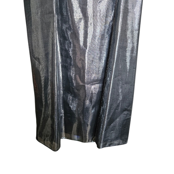Rickie Freeman for Teri Jon Silver Metallic Slip Dress Silk Blend Size 8 - Picture 7 of 11